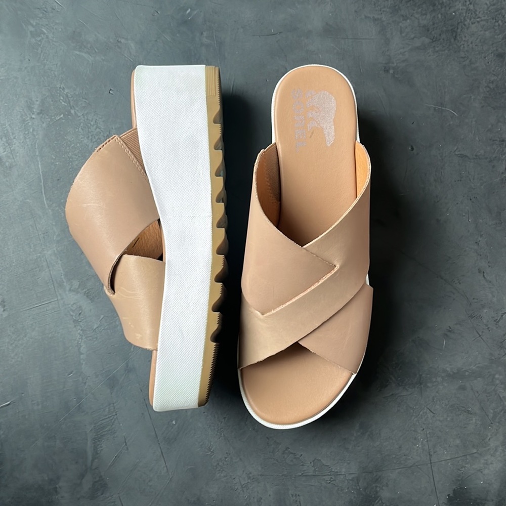 Sorel Cameron Tan Flatform Mule Sandals